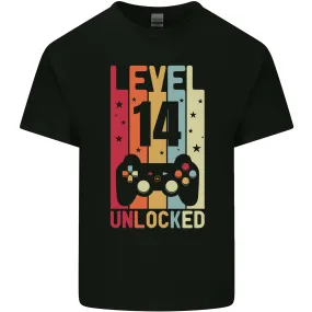 14th Birthday 14 Year Old Level Up Gaming Kids T-Shirt Childrens