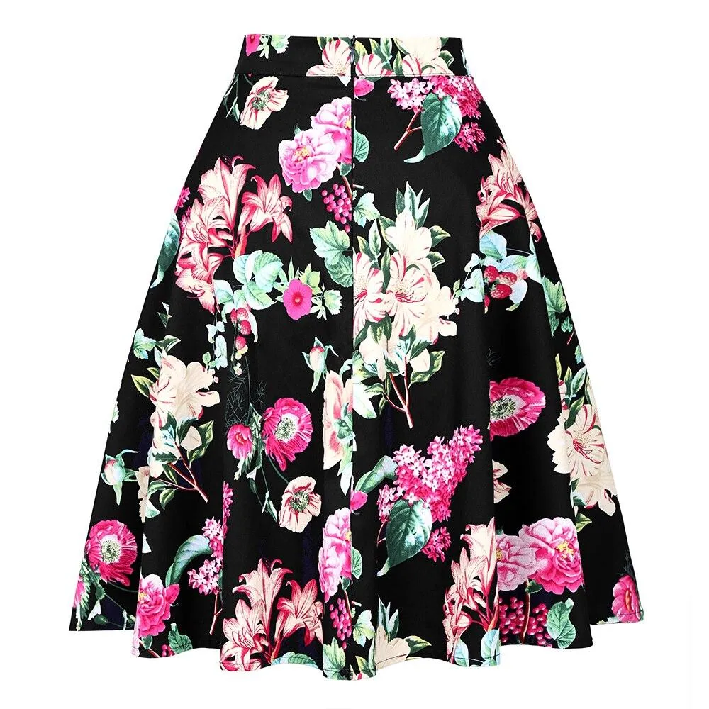 2021 High Waist Women Skirt 50s Rockabilly OL Ladies High Waist A Line Student Party Flare Summer Retro Vintage Skirts Clothes