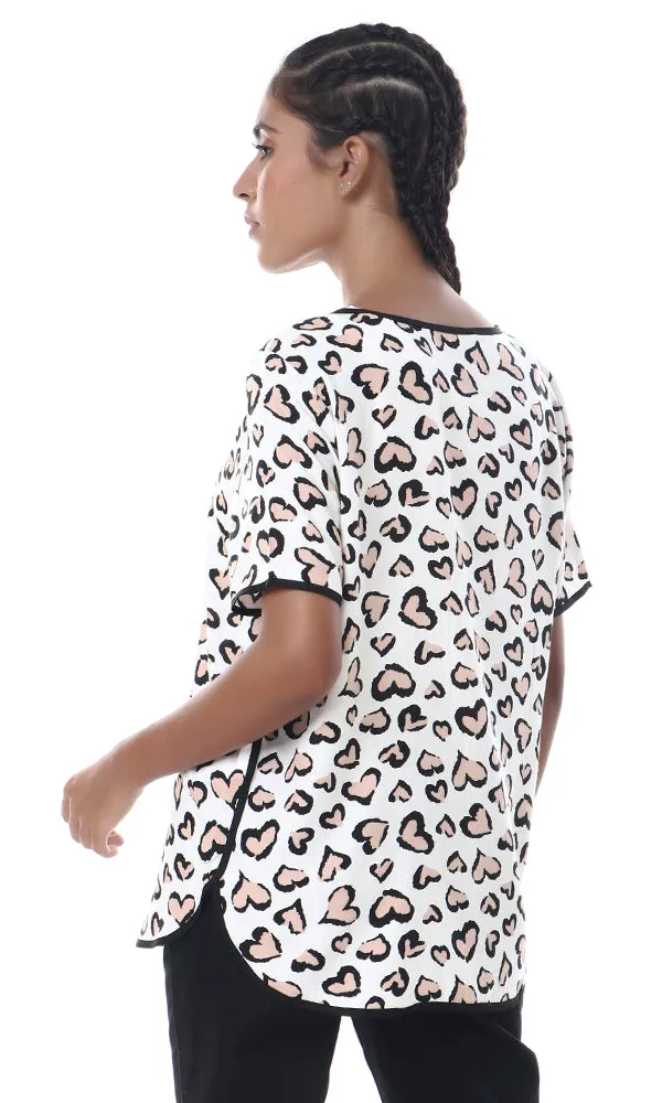 56734 Heart Shapes Slip On Tee -White & Black