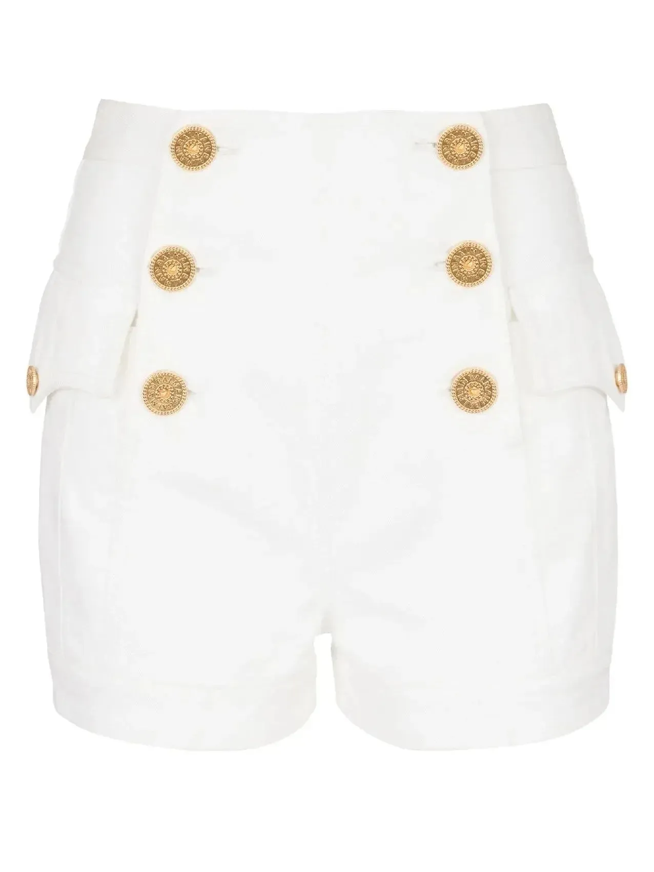 6-Button White Denim Shorts