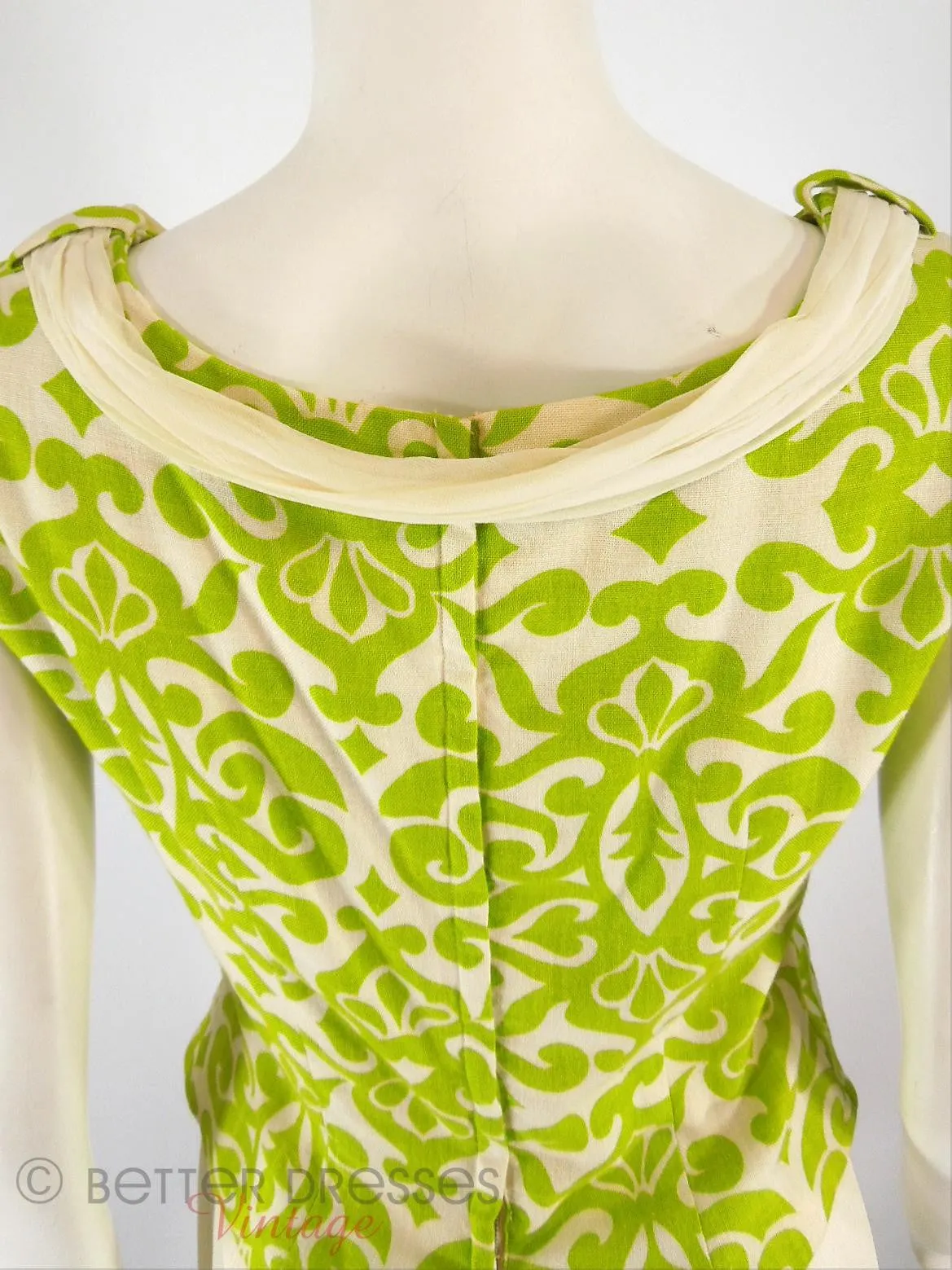 60s Drop Waist Dress in Apple Green   Cream - sm, med