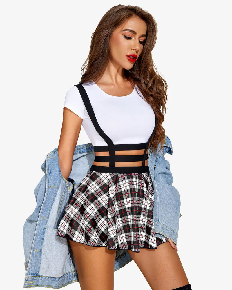 A-Line Pleated Short Braces Skirt