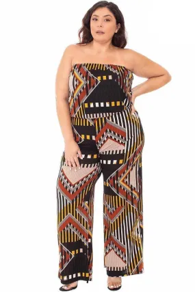 Abstract Print Tube Top  Jumpsuit