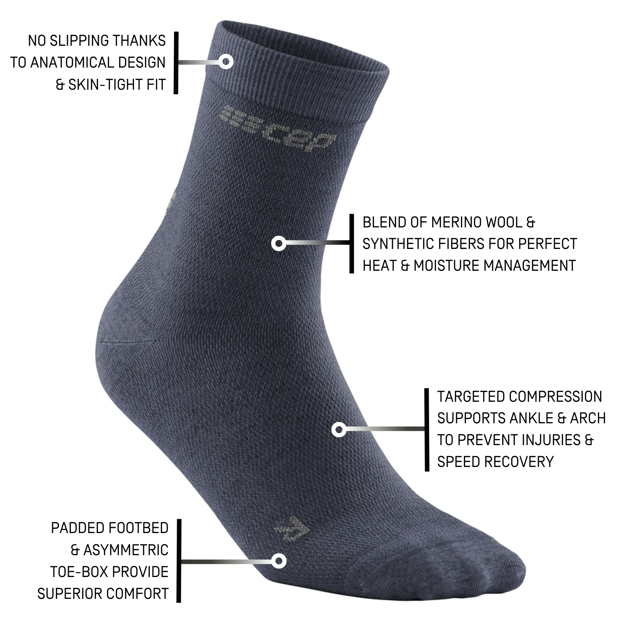 Allday Merino Mid Cut Compression Socks, Men