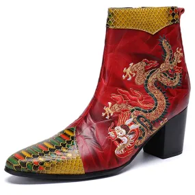 Animal Pattern Pointed Zip Men Boots