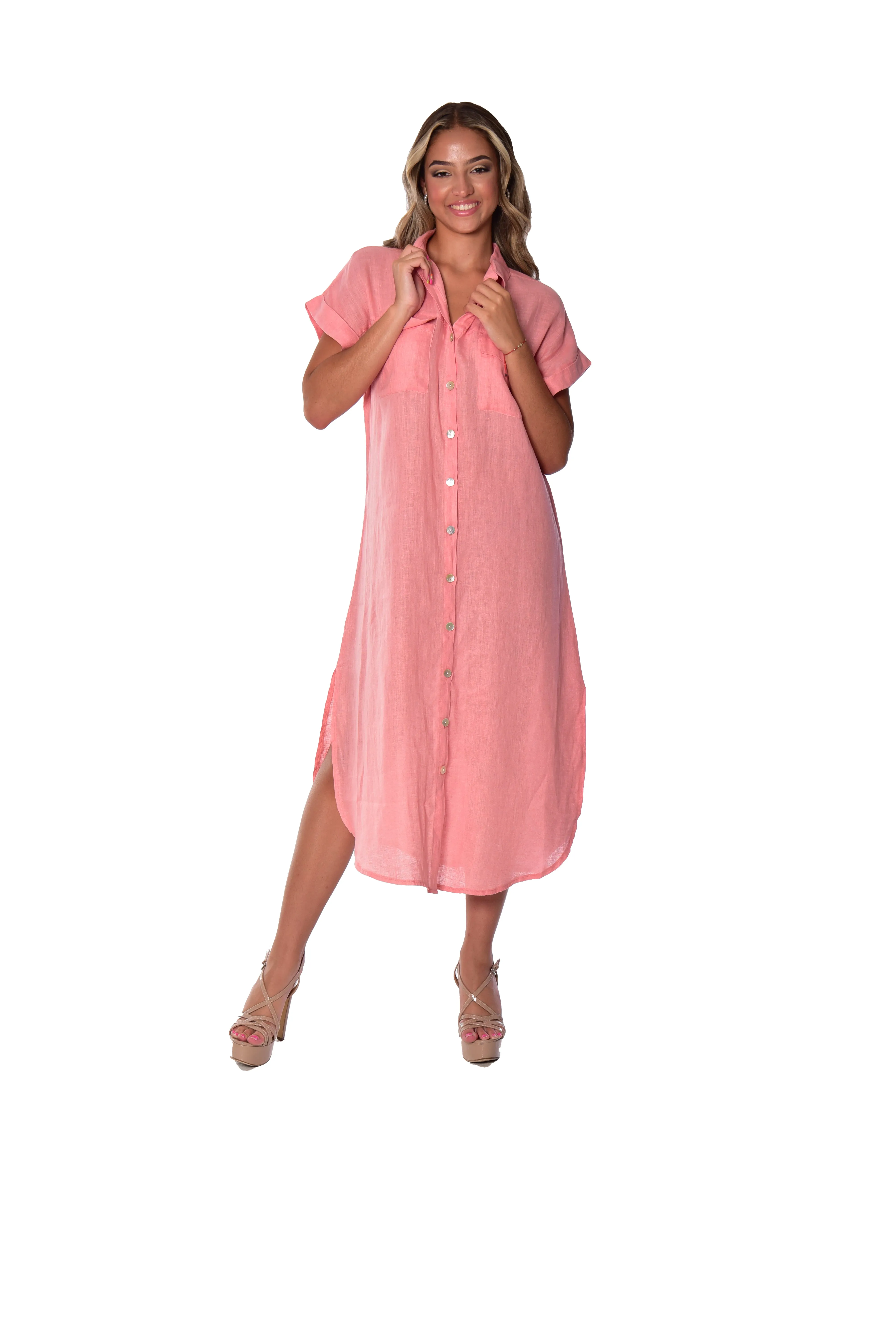 AZUCAR Linen Button Down Dress w/Pockets - LLWD2077