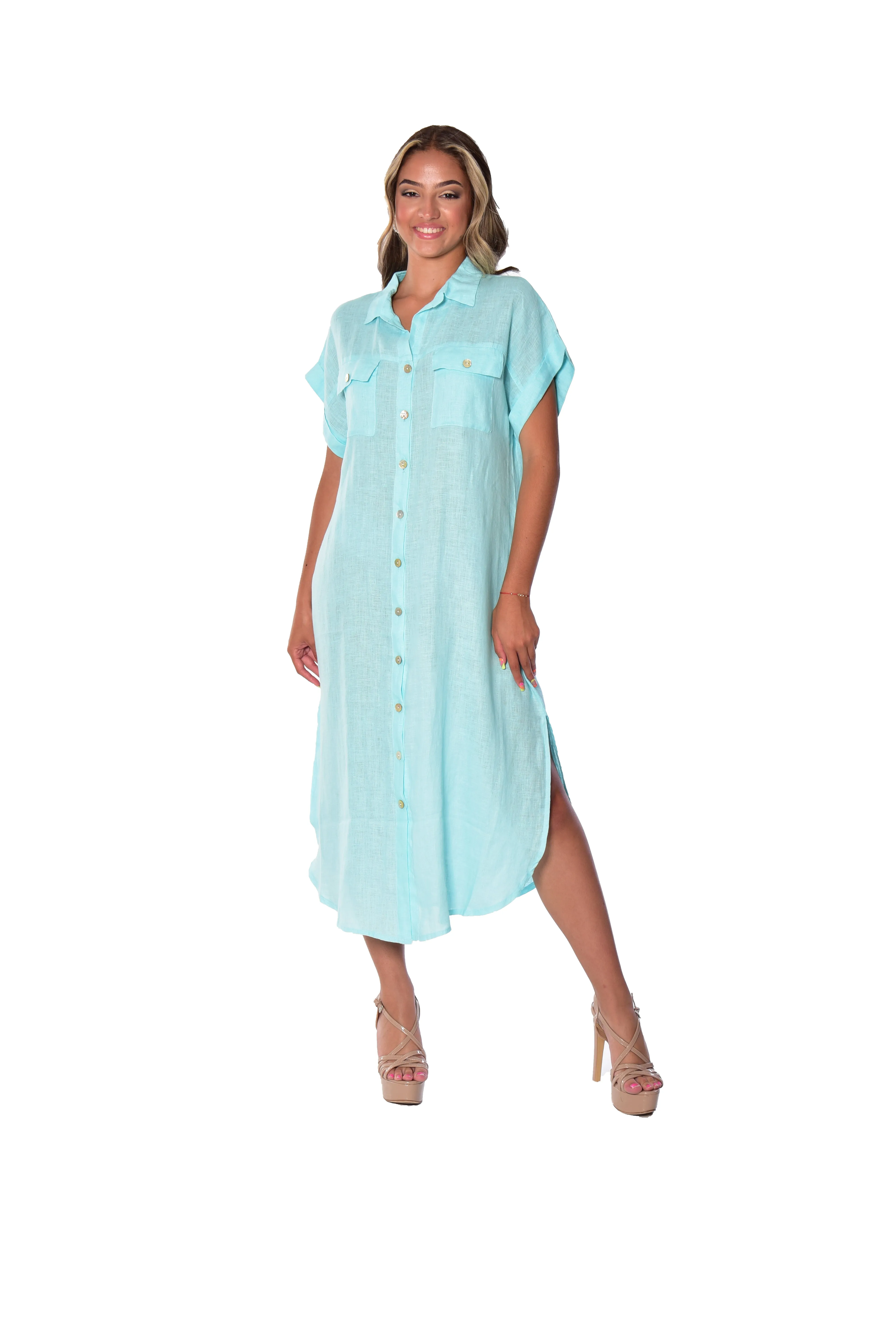 AZUCAR Linen Button Down Dress w/Pockets - LLWD2077