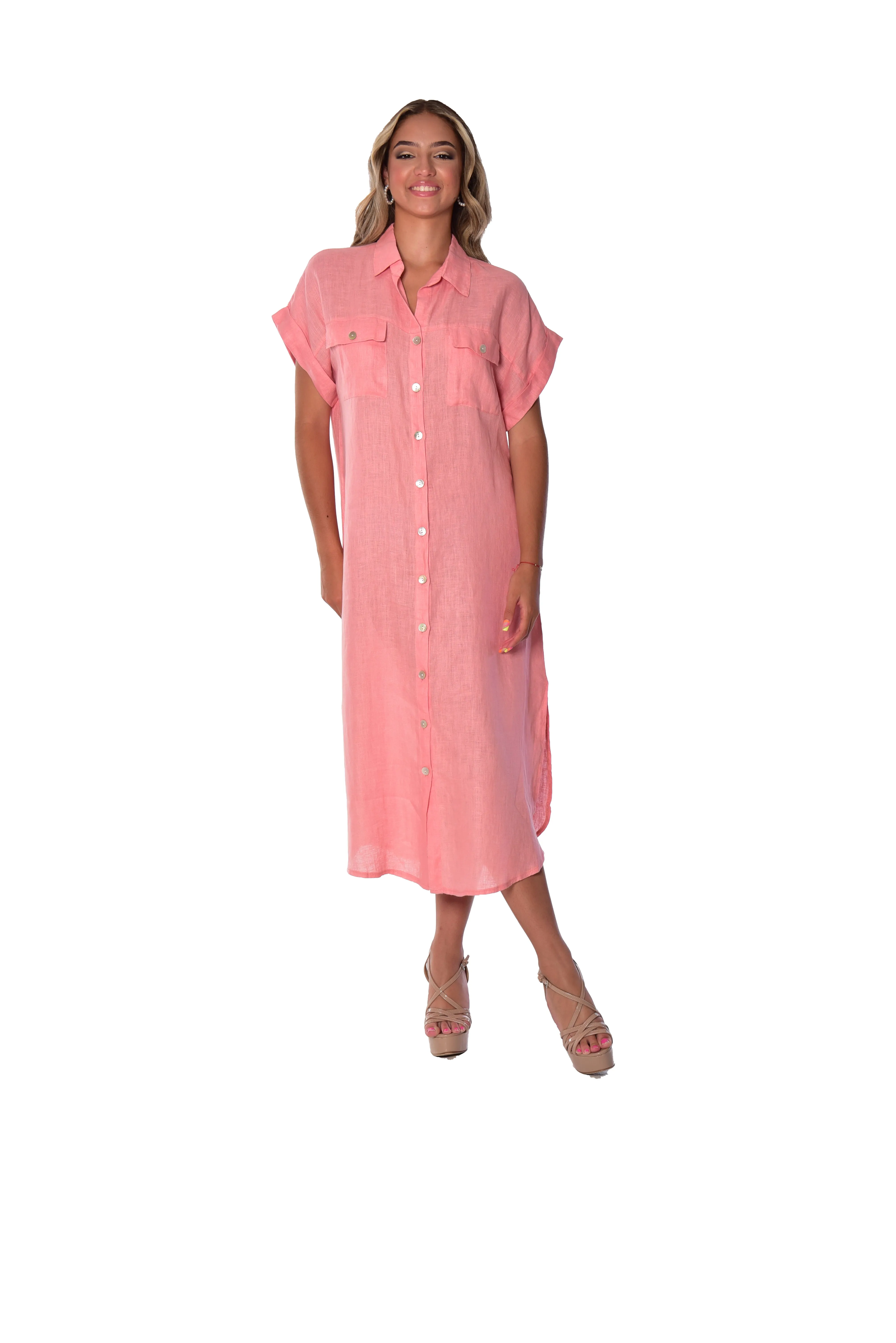 AZUCAR Linen Button Down Dress w/Pockets - LLWD2077