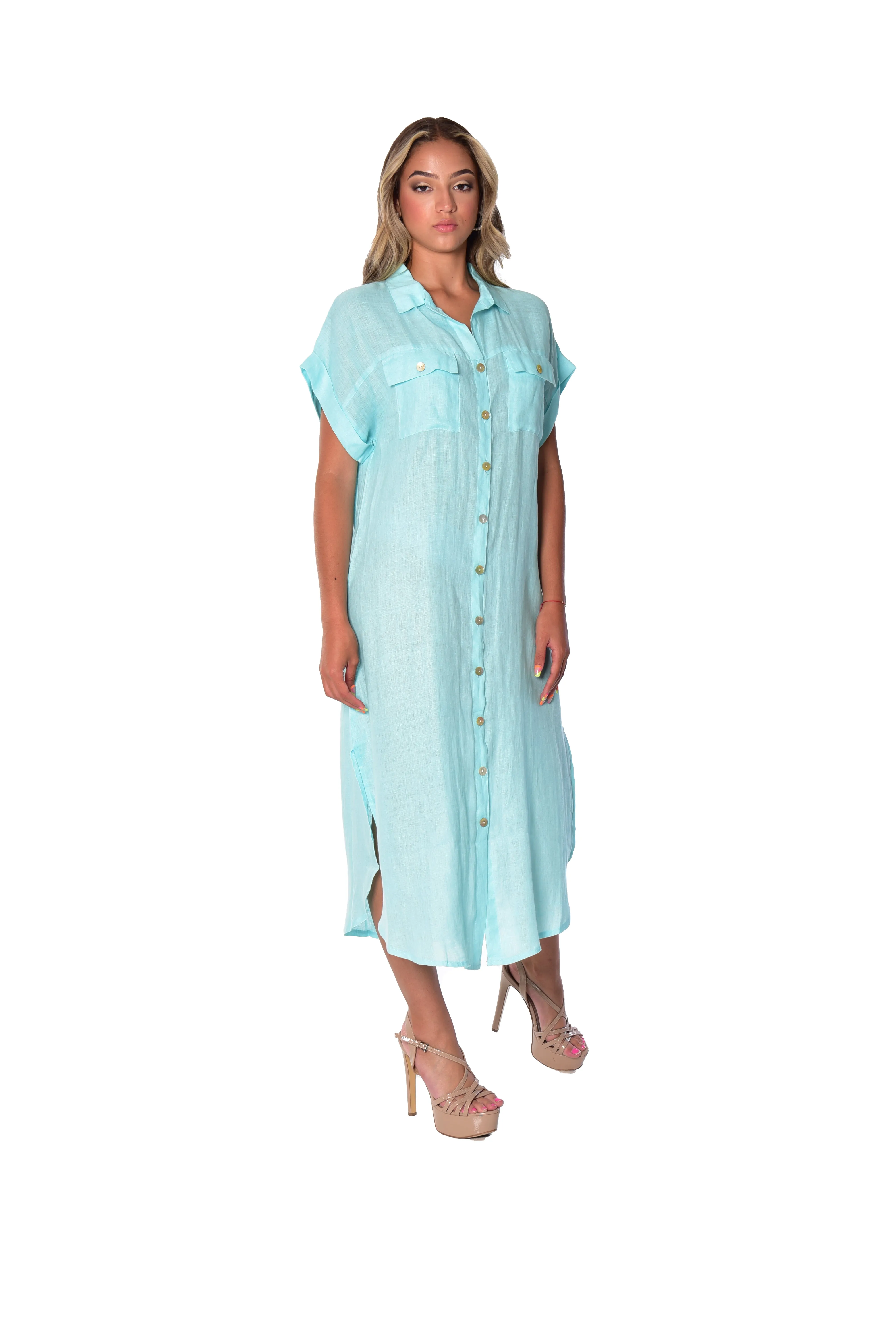 AZUCAR Linen Button Down Dress w/Pockets - LLWD2077