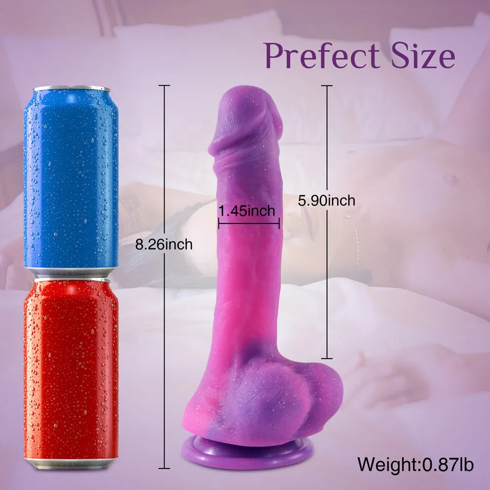 B94 Starry Violet Realistic Liquid Silicone Suction Cup Dildo with Balls 8.3 Inch