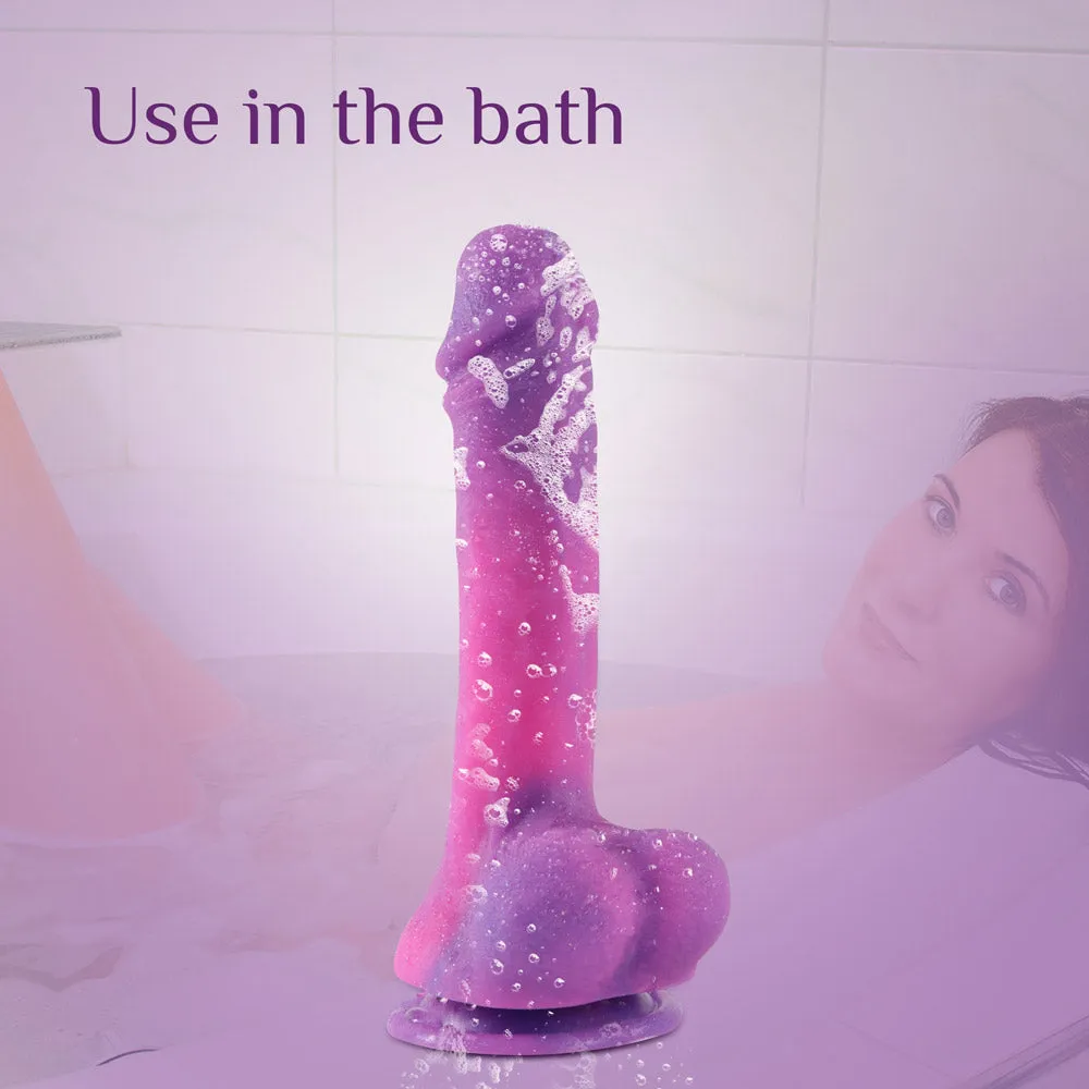 B94 Starry Violet Realistic Liquid Silicone Suction Cup Dildo with Balls 8.3 Inch