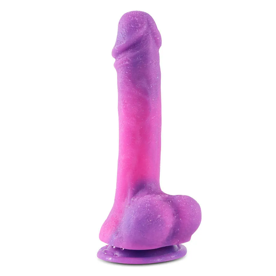 B94 Starry Violet Realistic Liquid Silicone Suction Cup Dildo with Balls 8.3 Inch