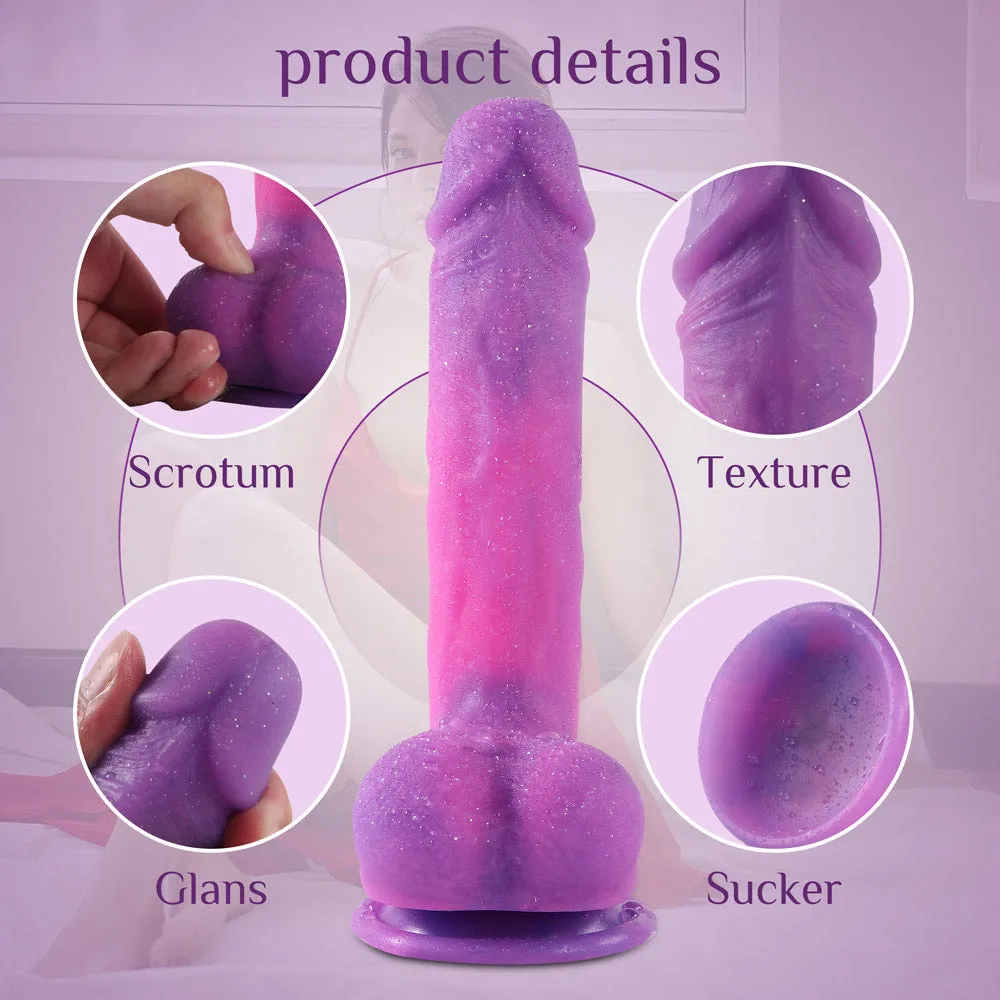 B94 Starry Violet Realistic Liquid Silicone Suction Cup Dildo with Balls 8.3 Inch