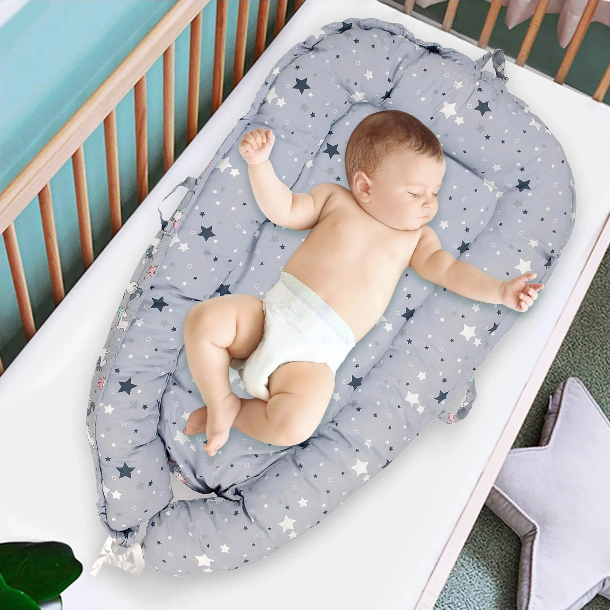 Baby Bed Cum Carry Nest Starry Unicorn Grey