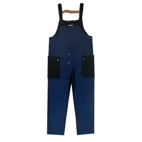 Baggy denim overalls with color block pockets