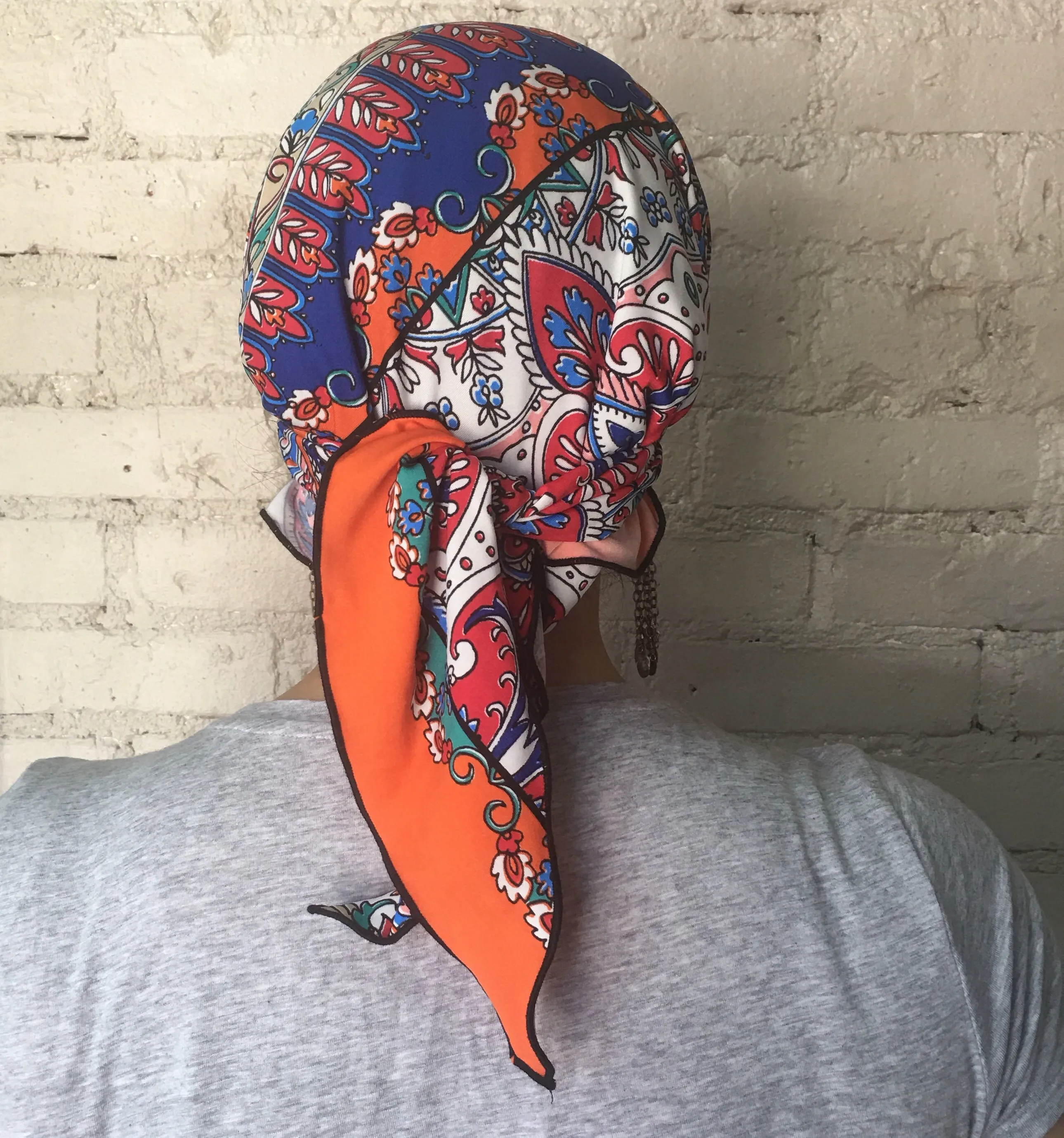 Baseball Cap | Hat Sun Visor | Beautiful Hijab Head Scarf Orange Bright Colorful Comfy Hair Wrap For Women