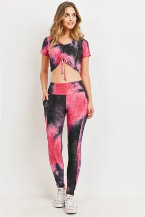 Black and Magenta Pink Tie Dye Activewear Set