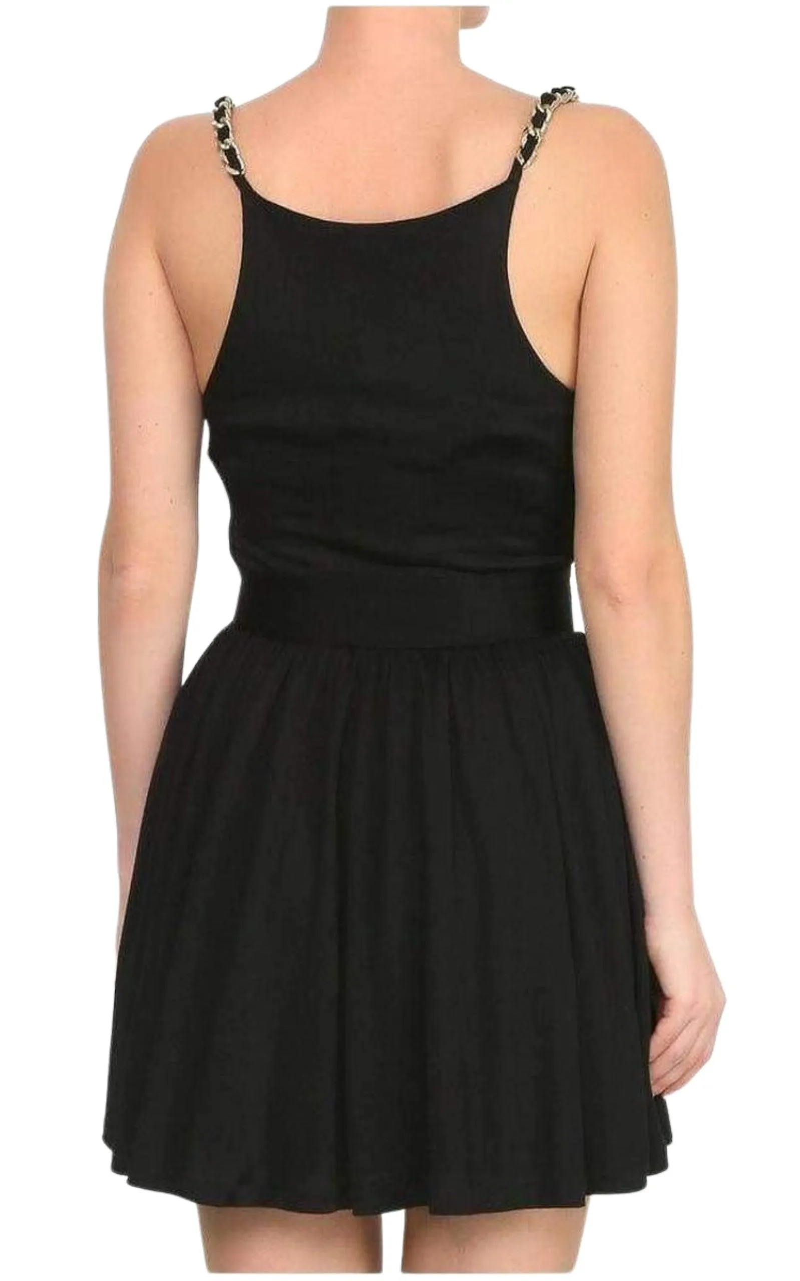 Black Fitted Wrap Metal Chain Straps Dress