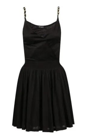 Black Fitted Wrap Metal Chain Straps Dress