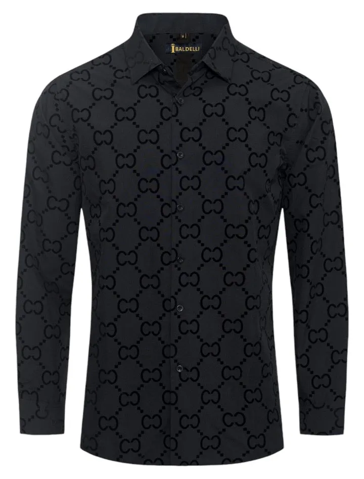 Black Men's Baldelli Shirt Luxury Design Long Sleeve Regular-Fit Style No: CHLS-2060