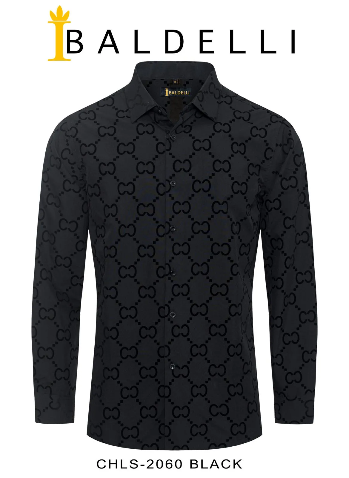 Black Men's Baldelli Shirt Luxury Design Long Sleeve Regular-Fit Style No: CHLS-2060