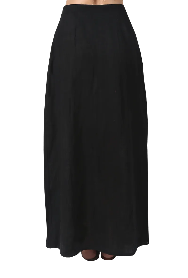 Black Pure Cotton Pleated Ajrakh Skirt