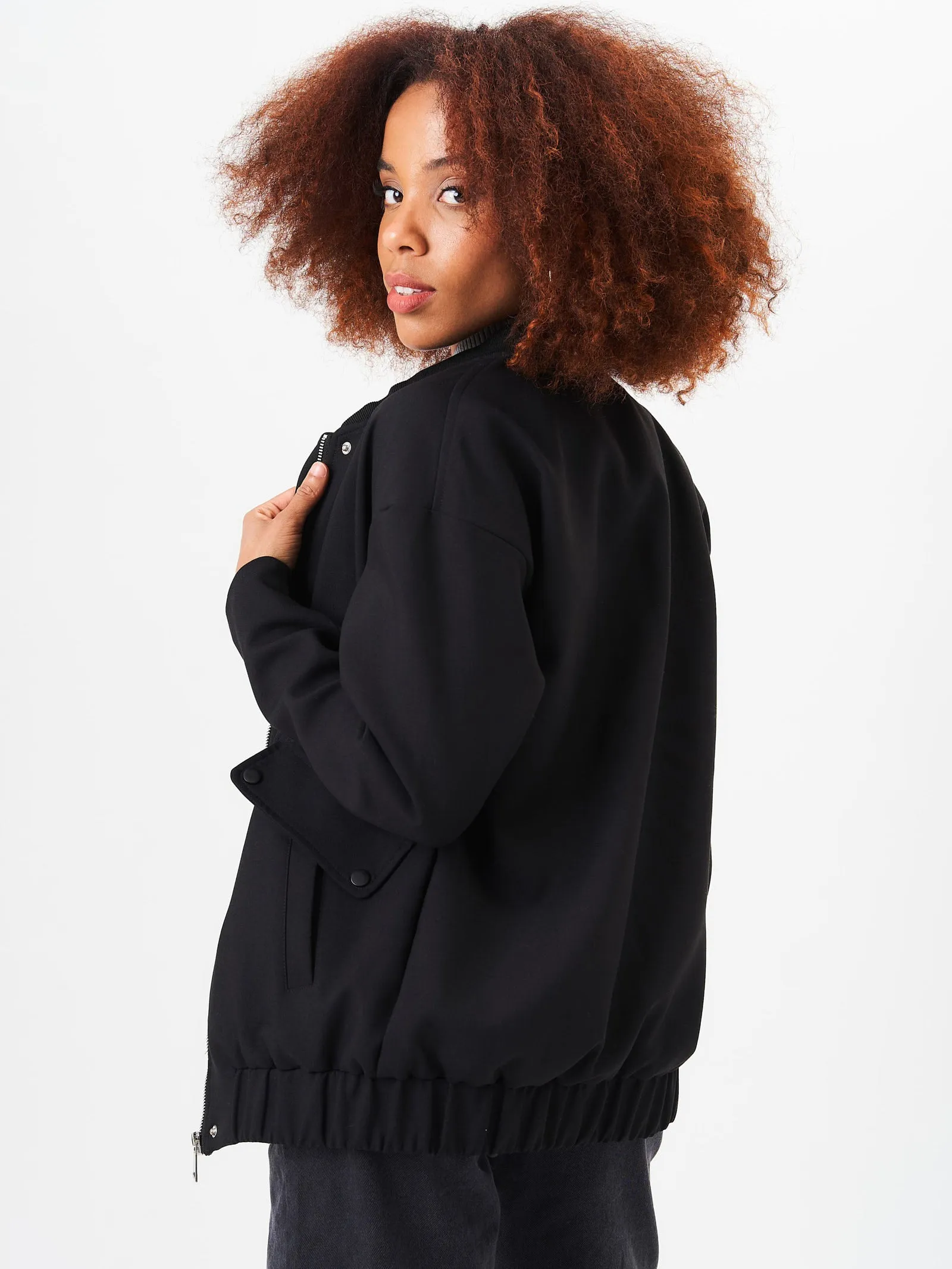 Black Zip Up Oversized Bomber Jacket