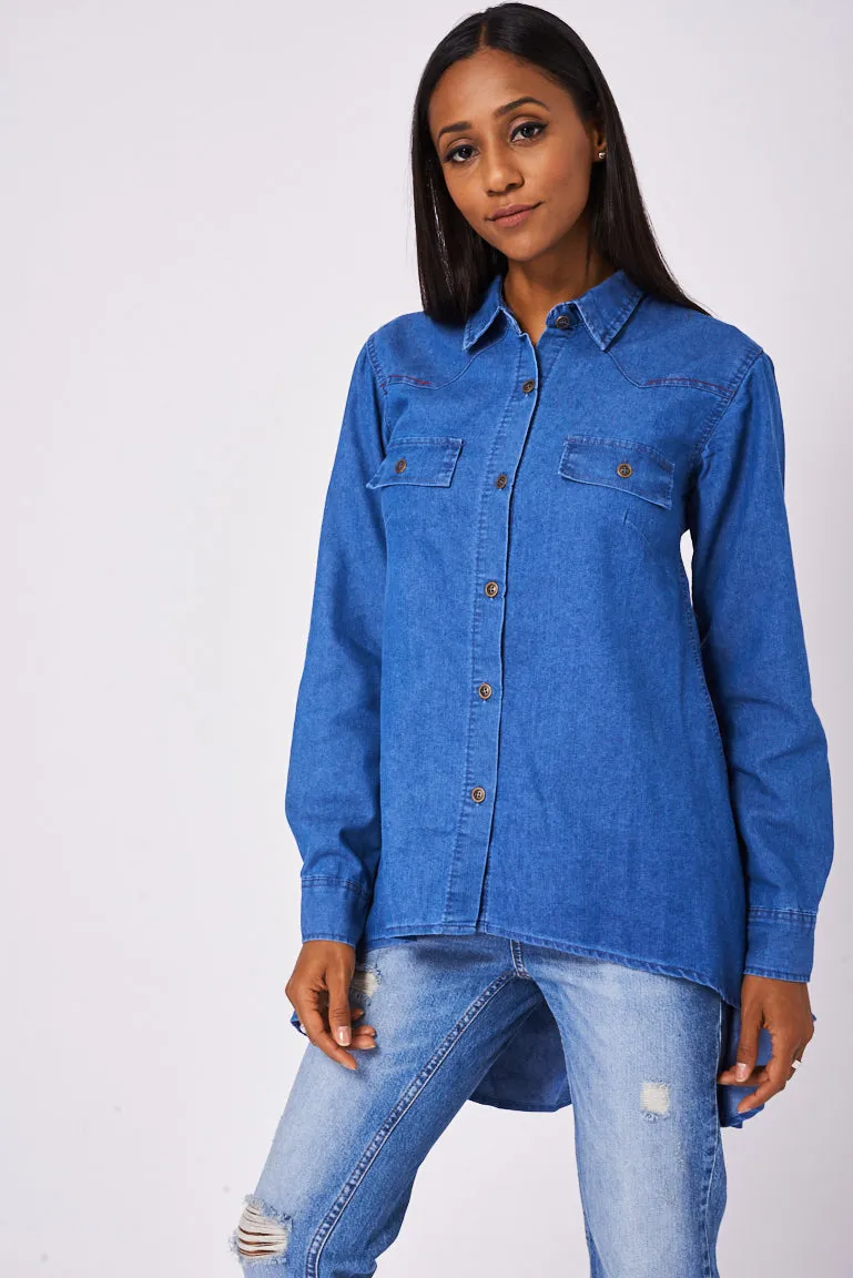 Blue Dipped Hem Denim Shirt Ex-Branded