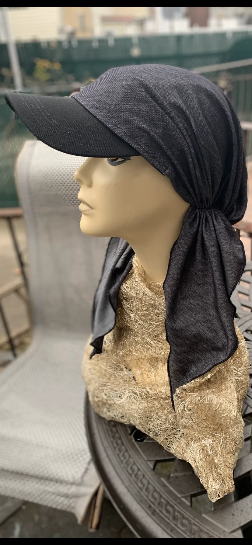 Blue Hijab Tichel Headscarf For Women | Denim Sun Visor Baseball Cap | Tie Back Hat | Blue or Black Sun Visor Scarf Hijab Covering