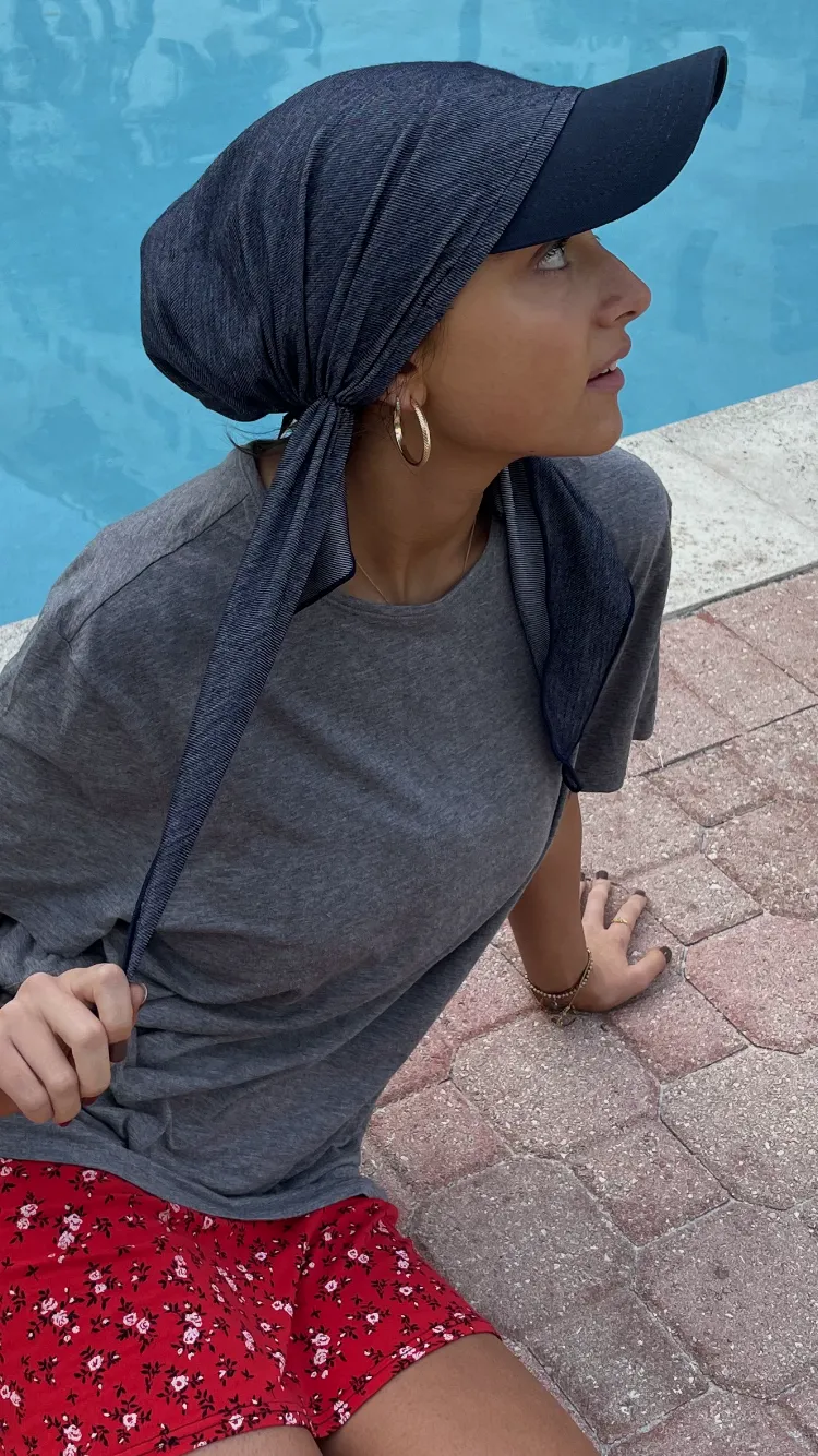 Blue Hijab Tichel Headscarf For Women | Denim Sun Visor Baseball Cap | Tie Back Hat | Blue or Black Sun Visor Scarf Hijab Covering