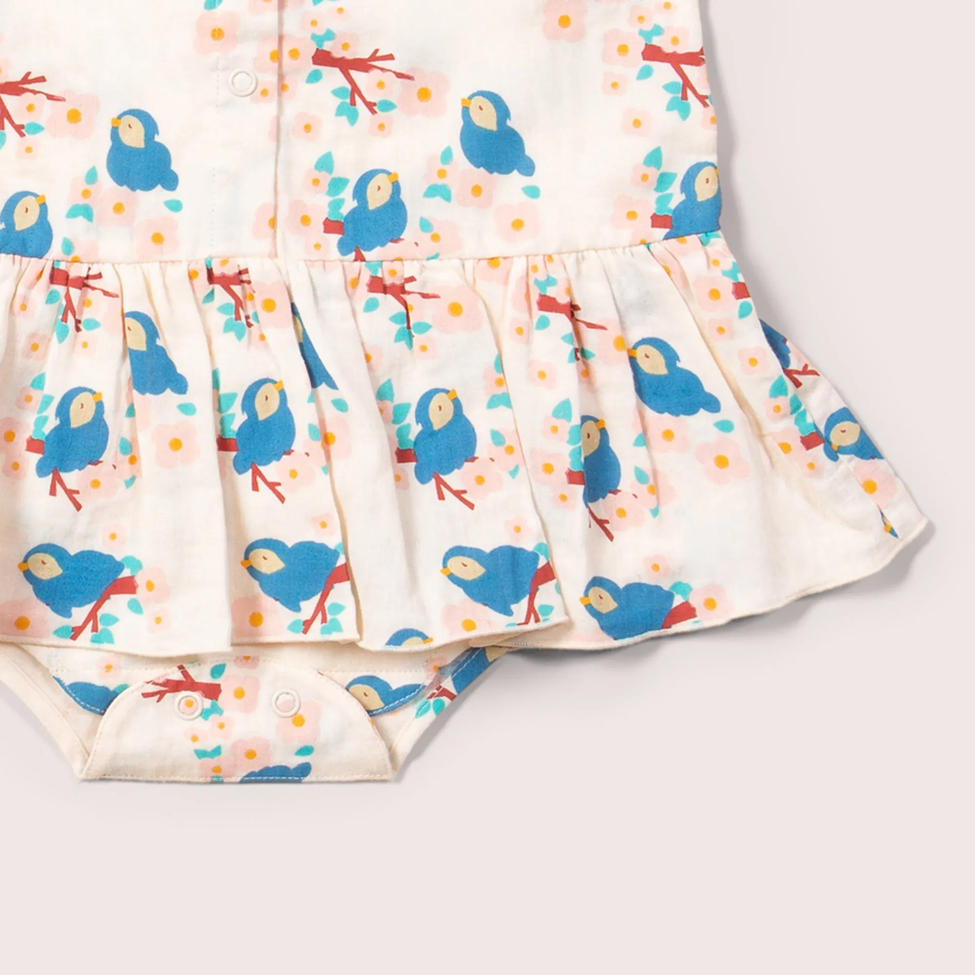 Bluebirds Button Ruffle Romper