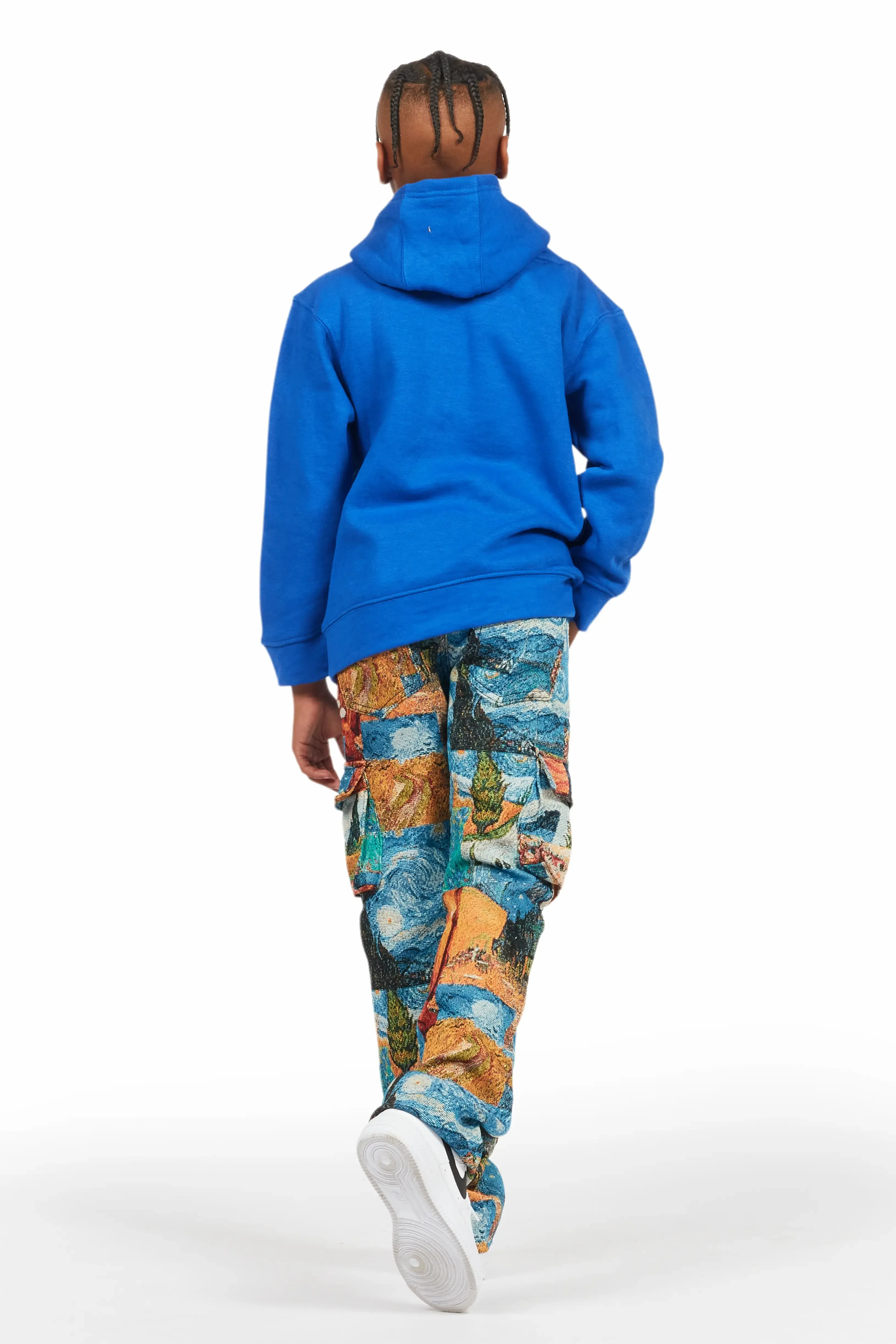 Boys Zaire Blue Multi Tapestry Stacked Flare Jean