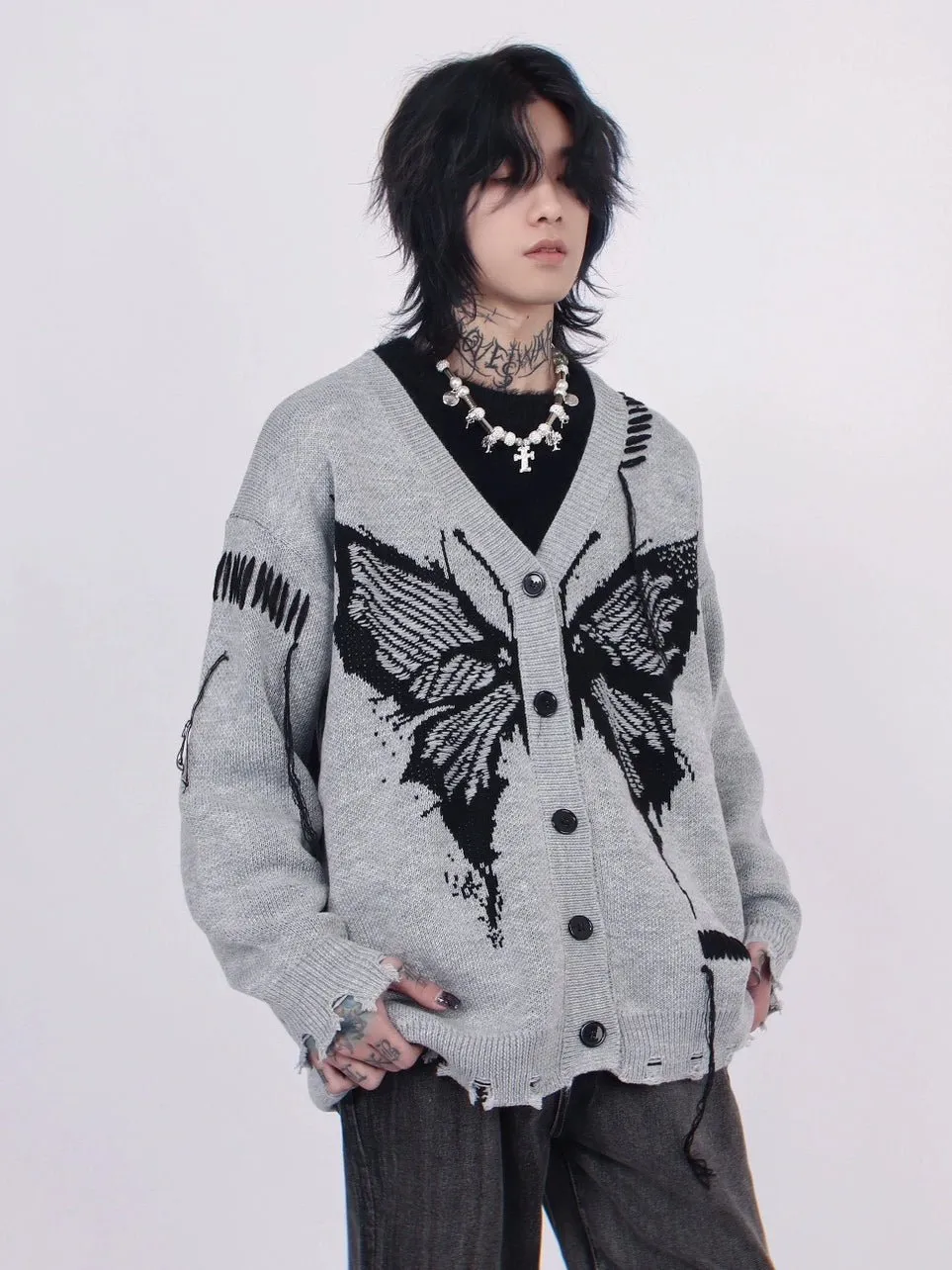 Butterfly Damage Knitted Cardigan MZS0004