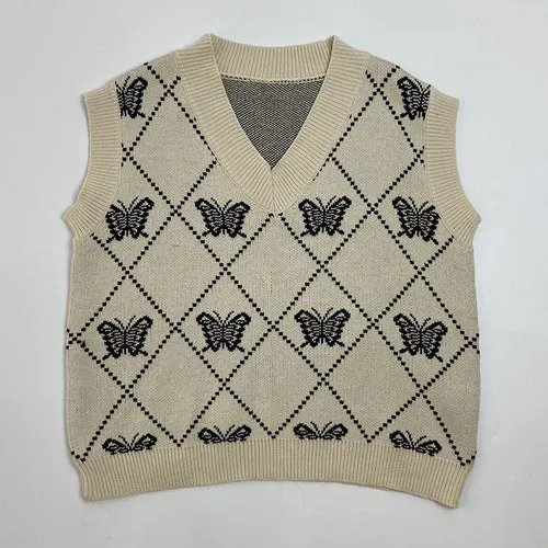 Butterfly Embroidery Pullover Knitted Vest Women  Early Spring Fall