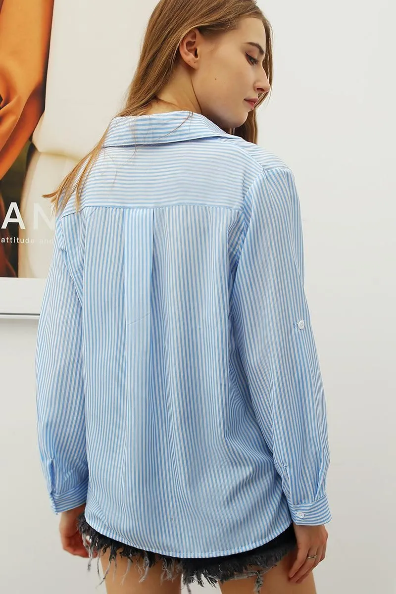 BUTTON DOWN VERTICAL STRIPE TWO POCKETS SHIRTS