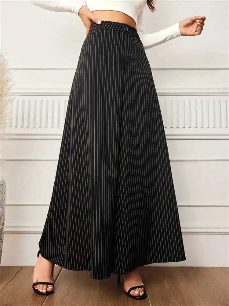 BUTTON-STRIPED BAGGY WIDE-LEG PANTS_CWBLP0680