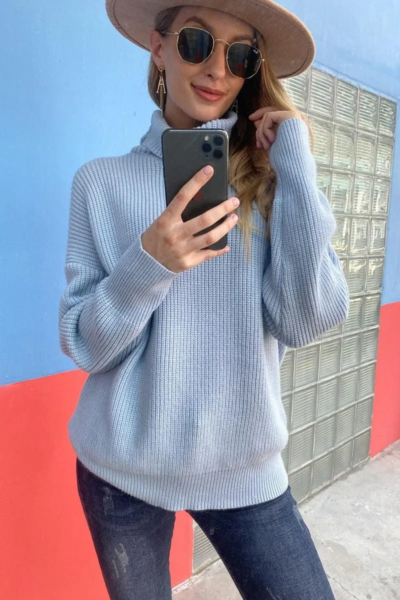 CABLE KNIT SOLID LONG SLEEVE TURTLE NECK SWEATER