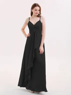 Chiffon Bridesmaid Dresses with Cascade Skirt-Black