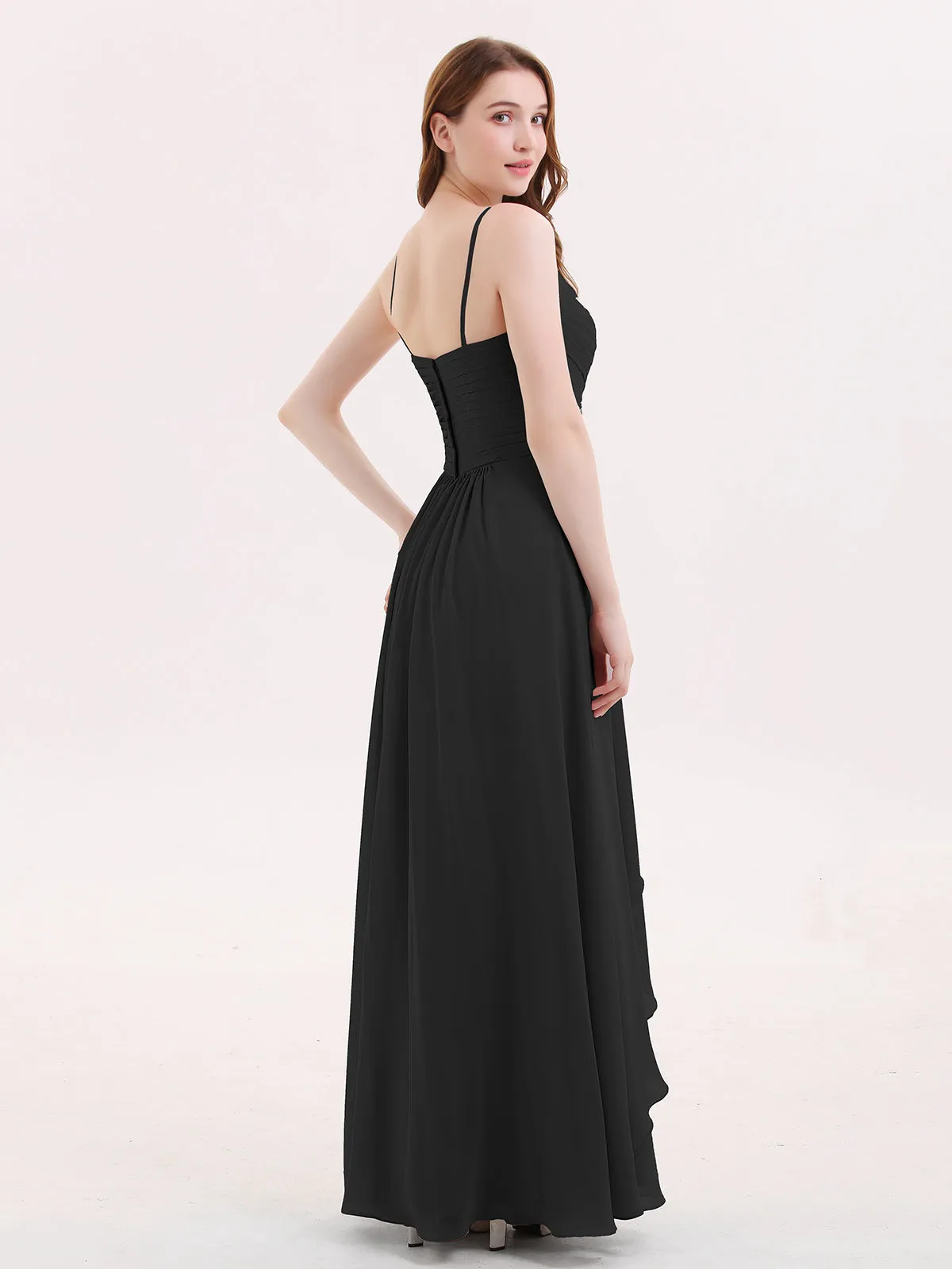 Chiffon Bridesmaid Dresses with Cascade Skirt-Black