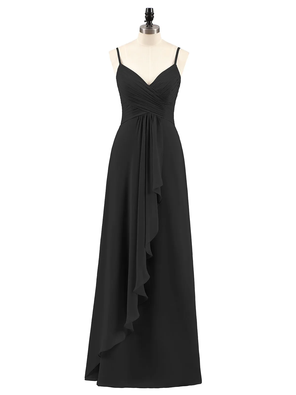 Chiffon Bridesmaid Dresses with Cascade Skirt-Black