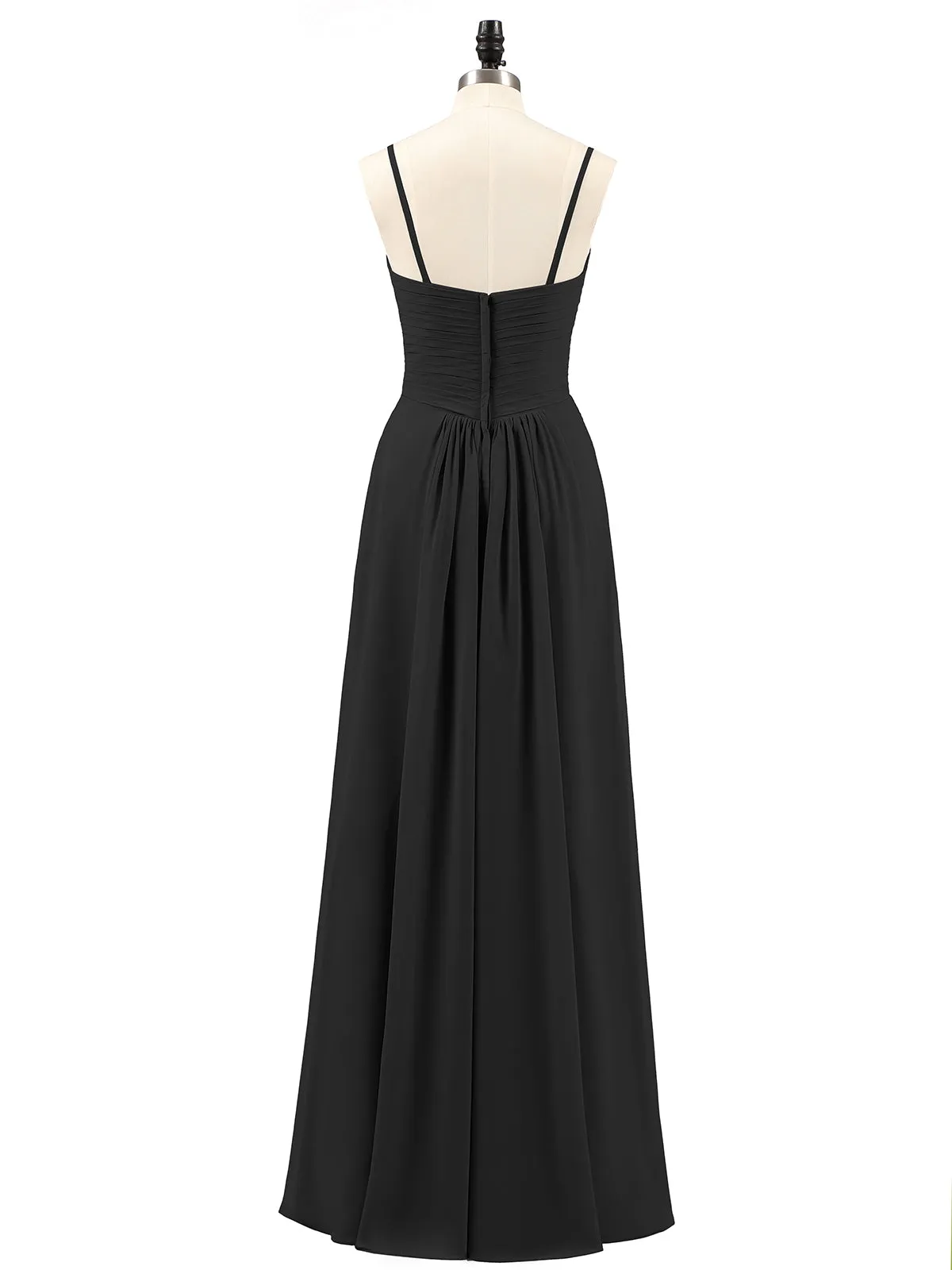 Chiffon Bridesmaid Dresses with Cascade Skirt-Black