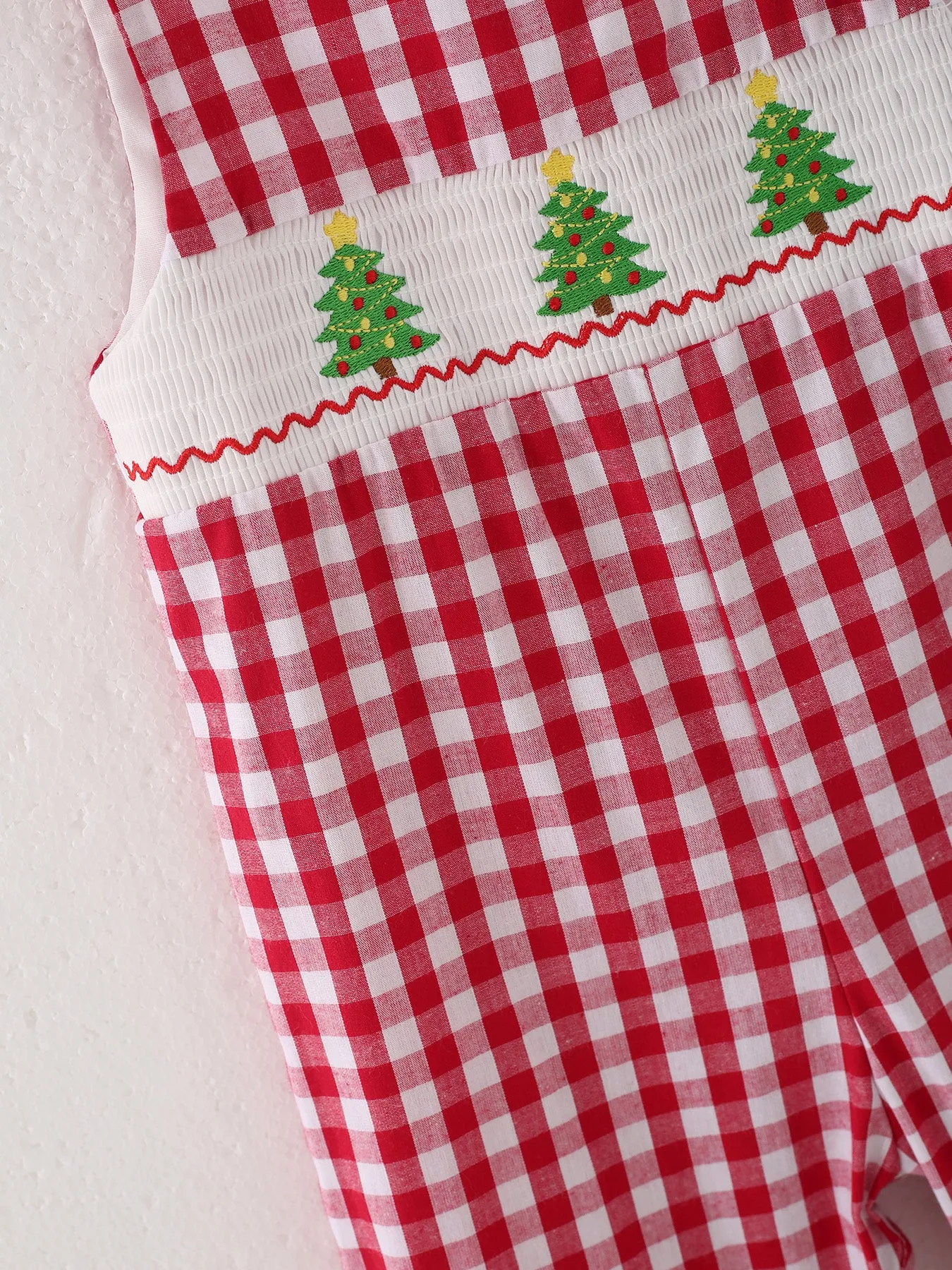 Christmas Tree Smocking Embroidered Boys Romper