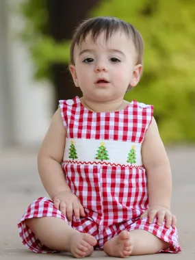 Christmas Tree Smocking Embroidered Boys Romper