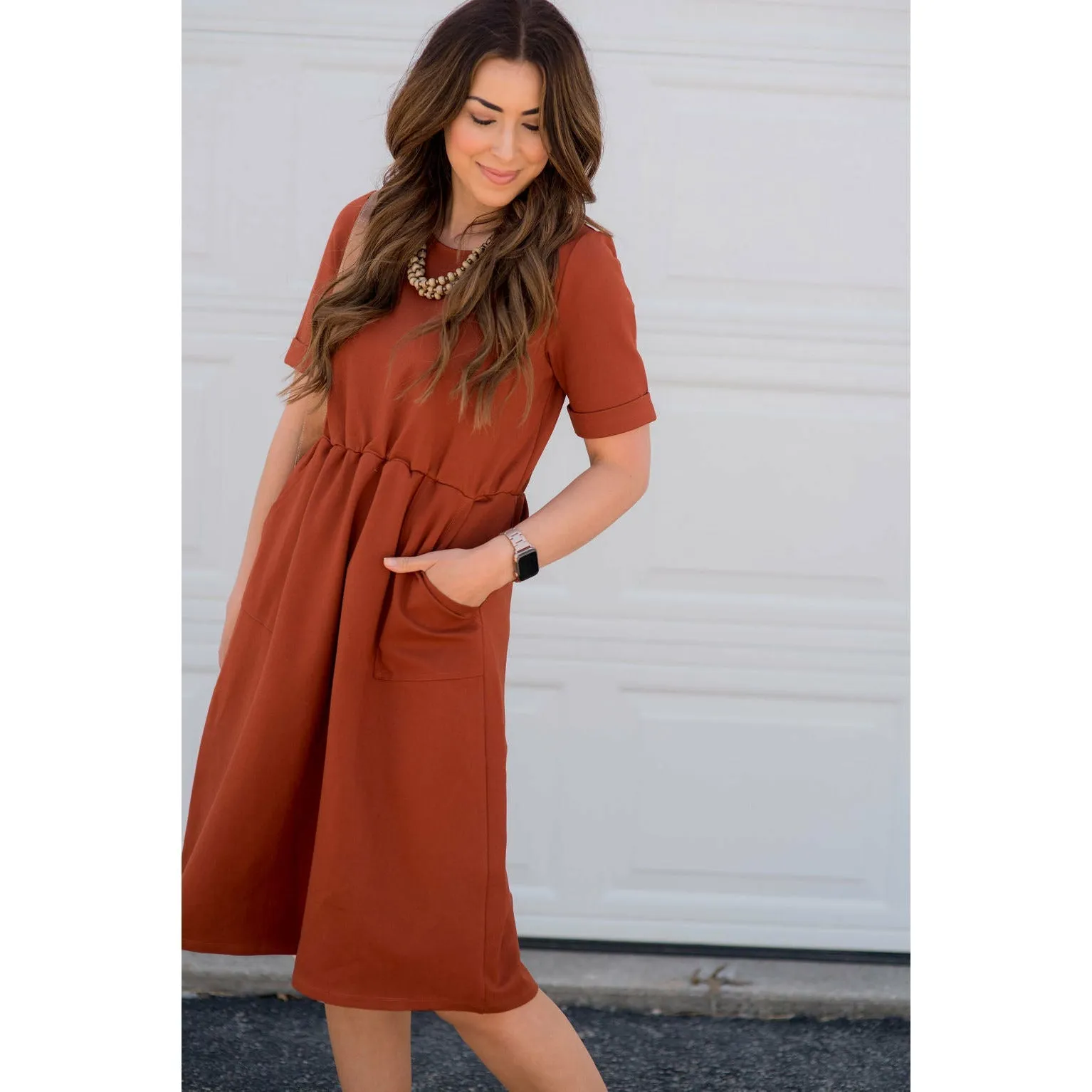 Cinched Waist Pocket Sweatshirt Dress