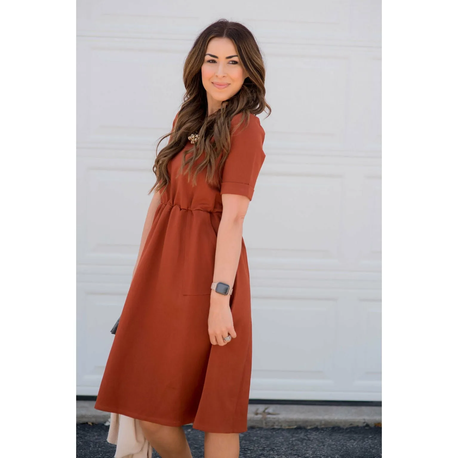 Cinched Waist Pocket Sweatshirt Dress