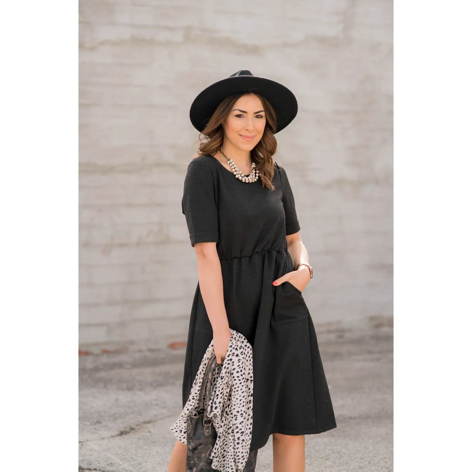 Cinched Waist Pocket Sweatshirt Dress