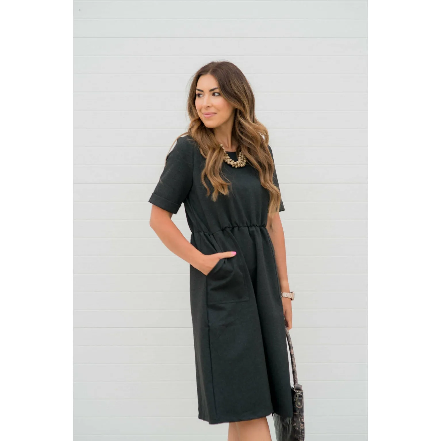 Cinched Waist Pocket Sweatshirt Dress