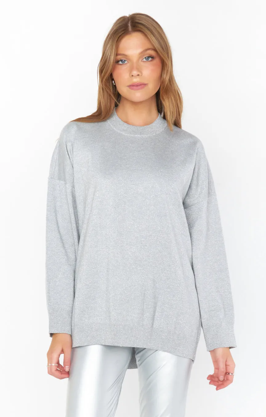 Classic Crewneck Sweater ~ Silver Metallic Knit