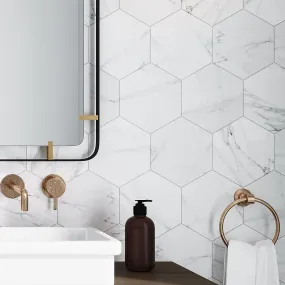 Cosmo White Marbled Porcelain Hexagon Tile