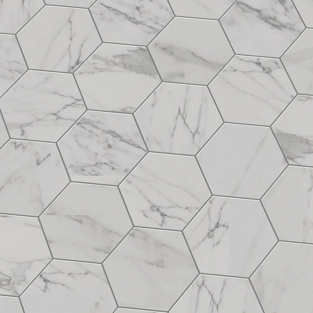 Cosmo White Marbled Porcelain Hexagon Tile